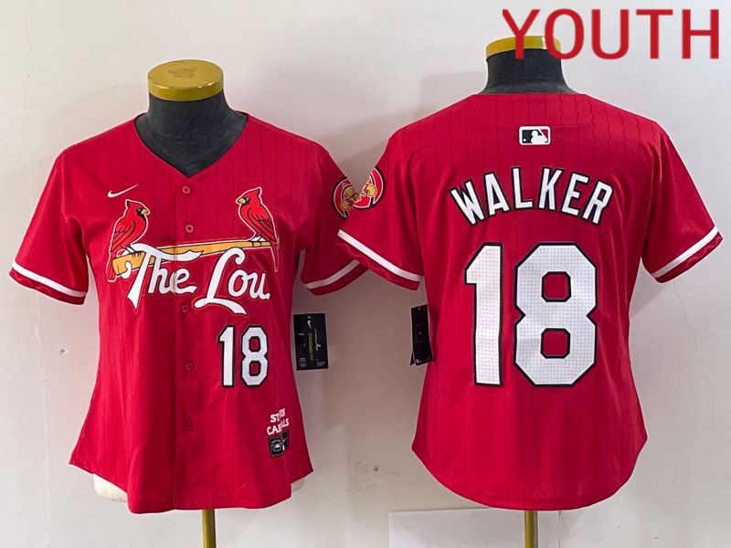 Youth St.Louis Cardinals #18 Walker Red City Edition 2024 Nike MLB Jersey style 1